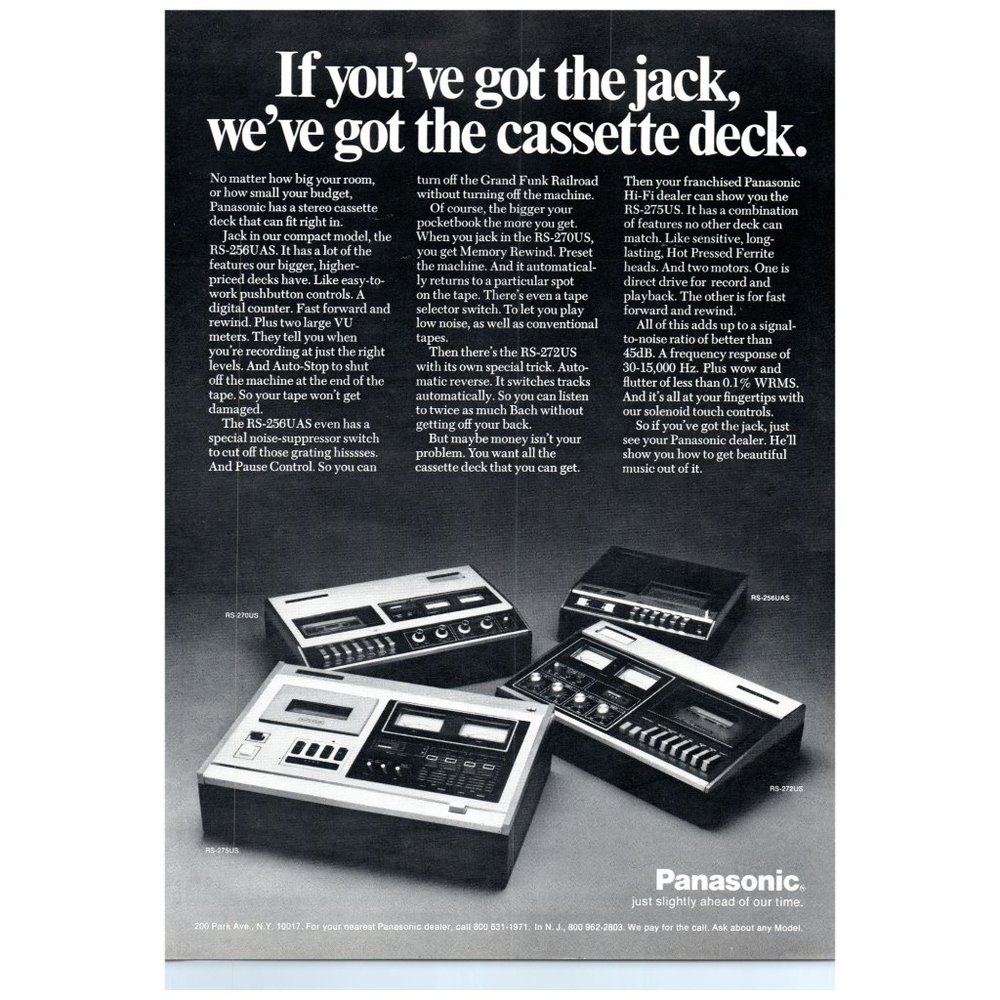 1972 Panasonic Cassette Deck Lineup Vintage Print Ad Portable Ahead of Our Time